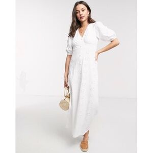 ASOS DESIGN Eyelet Tea Maxi Dress with Puff Sleeves - 8P